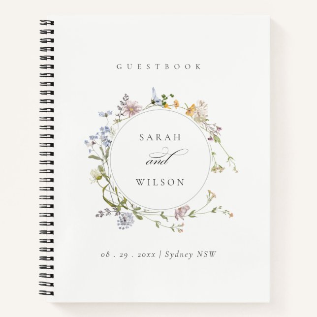 Niedlich-Gelbe Rustikale Wiesenblumenwetterhochzei Notizbuch (Vorderseite)