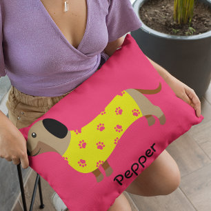 Niedlich Gelbe und rosa Dackel Hund Funny Dekokissen