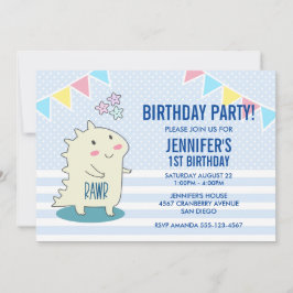 Niedlich-Gelber Dinosaurier mit glücklichen Sterne Einladung