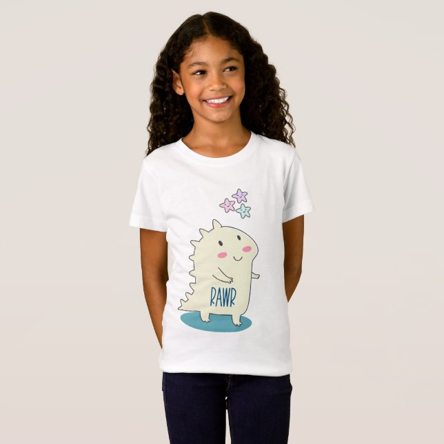 Niedlich-gelber Dinosaurier mit glücklichen Sterne T-Shirt (Vorne ganz)