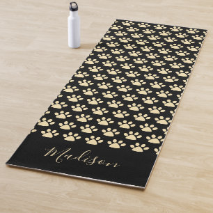 Niedlich Gelber Pawprint Personalisierter Black Yogamatte