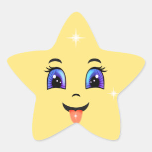 Niedlich-gelbes glückliches Gesicht Emoji Stern-Aufkleber
