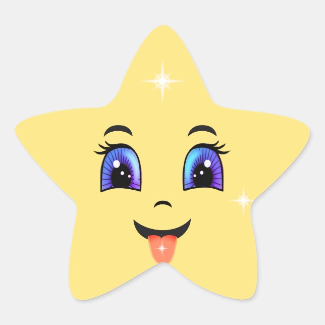 Niedlich-gelbes glückliches Gesicht Emoji Stern-Aufkleber (Vorderseite)