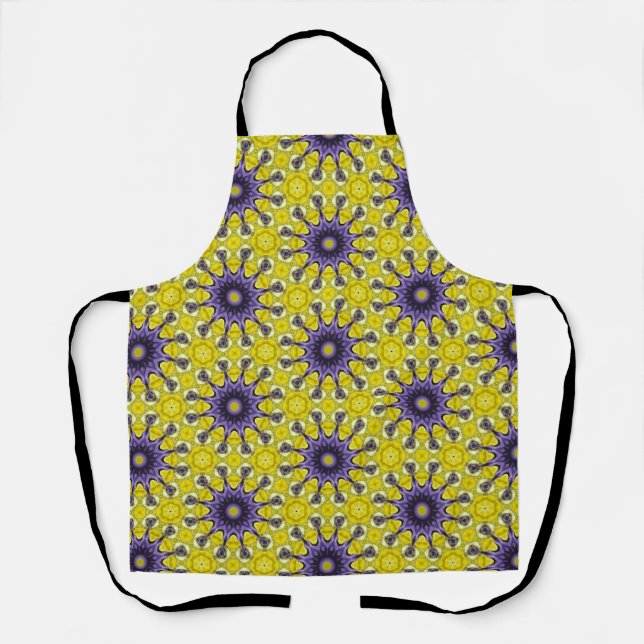 Niedlich-Gelbes Lila Kaleidoskop Geometrisches Mus Schürze (Vorderseite)