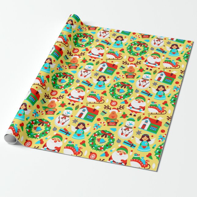 Niedlich-gelbes Weihnachtsmuster-Papier Geschenkpapier (Ungerollt)