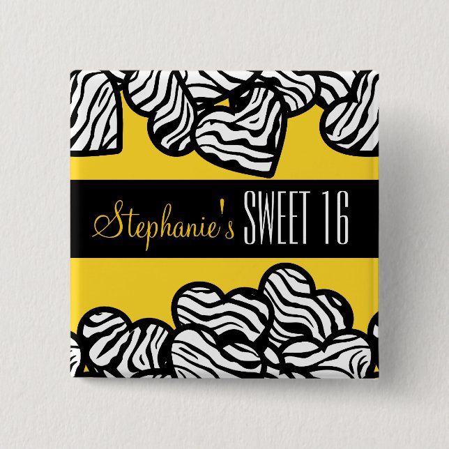 Niedlich Gelbes Zebraherz Sweet 16 Birthday Button (Vorderseite)