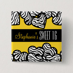 Niedlich Gelbes Zebraherz Sweet 16 Birthday Button