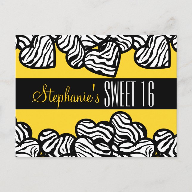 Niedlich Gelbes Zebraherz Sweet 16 Birthday Postca Postkarte (Vorderseite)