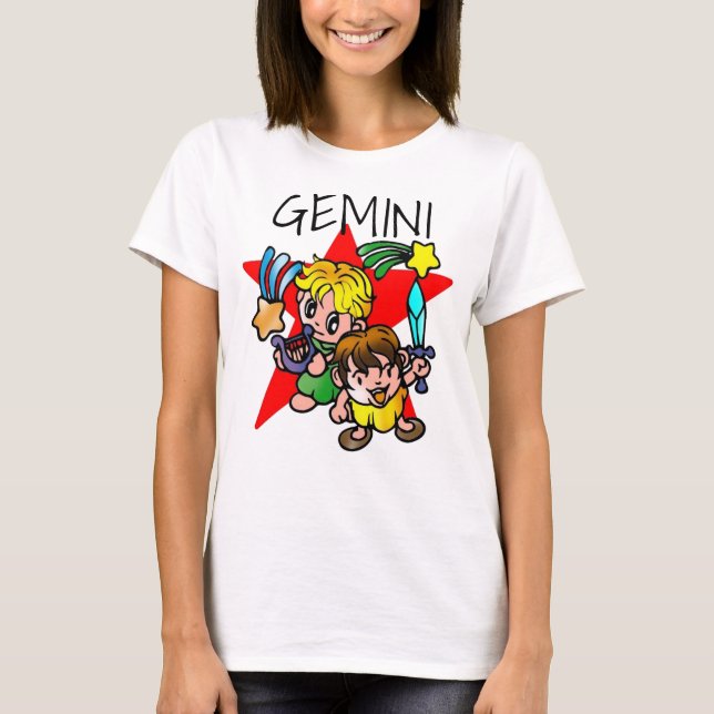Niedlich Gemini Cartoon Twins T-Shirt (Vorderseite)