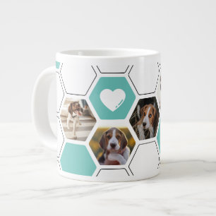 Niedlich Geometrisches Heart Paw Aquamarin Hund Fo Jumbo-Tasse