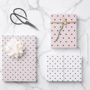 Niedlich gepunktetes Rosa Schwarz Geschenkpapier Set