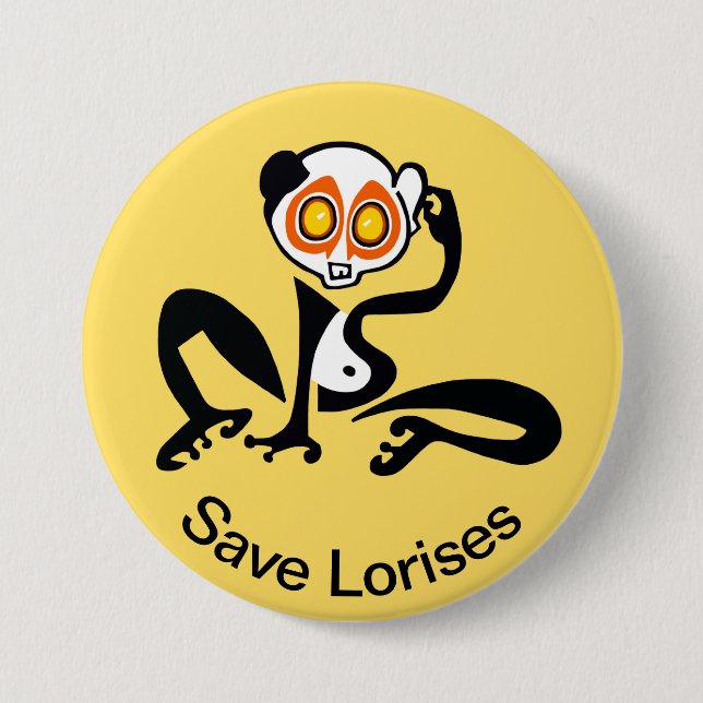 Niedlich Gerettet LORISES -Gefährdete Tiergrafik - Button (Vorderseite)