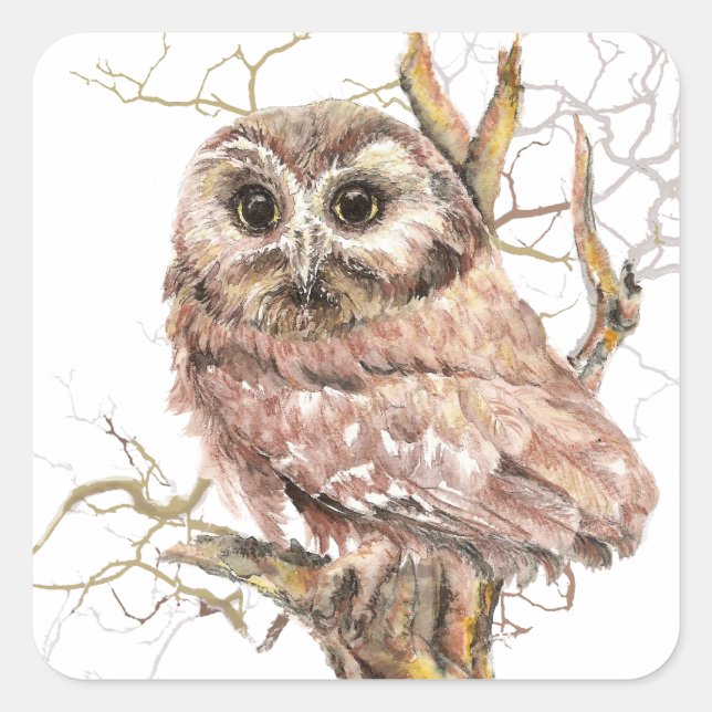 Niedlich gesägtes Weißes Owl, Bird Quadratischer Aufkleber (Vorderseite)