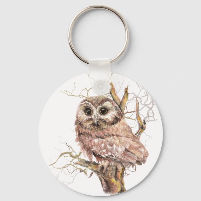 Niedlich gesägtes Weißes Owl, Bird Schlüsselanhänger (Vorderseite)