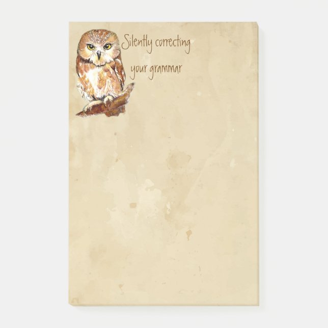 Niedlich gesägtes weißes Owl, Vogelkorrektur Gramm Post-it Klebezettel (Vorderseite)