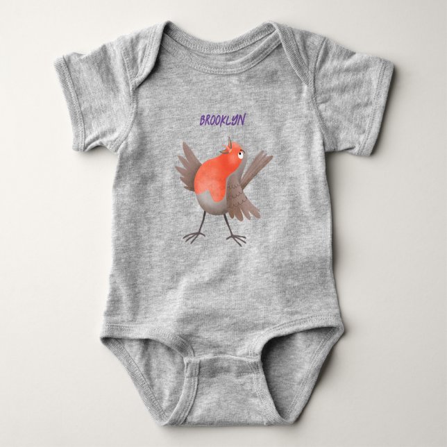 Niedlich gesang Robin Vogel Cartoon Baby Bodysuit Strampler (Vorderseite)