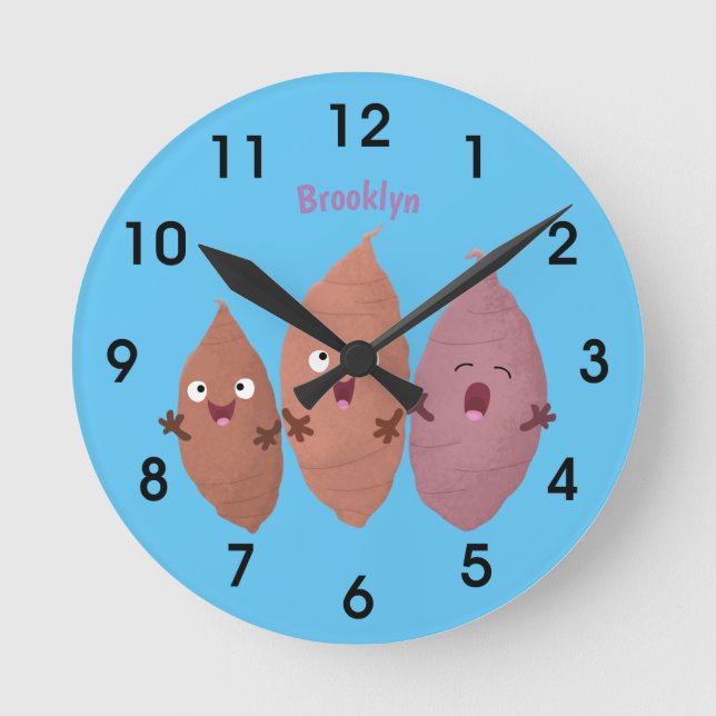 Niedlich gesang Süßkartoffeln Cartoon Gemüse Runde Wanduhr (Vorderseite)