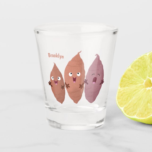 Niedlich gesang Süßkartoffeln Cartoon Gemüse Schnapsglas (Vorderseite)