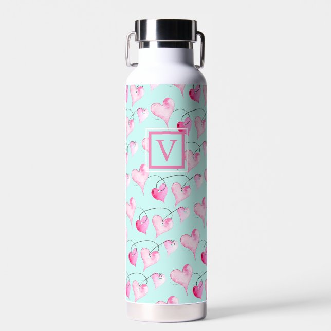 Niedlich gestrichene Herz Monogramm Wasser Flasche (Vorne)
