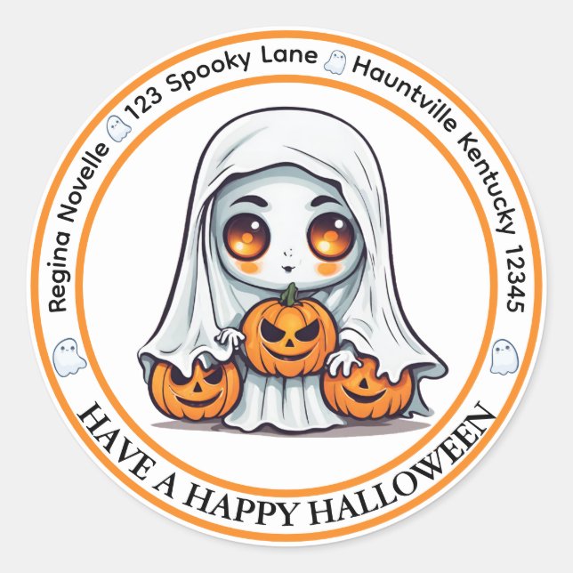 Niedlich Ghost and Pumpkins Enevelope Siegel Runder Aufkleber (Vorderseite)