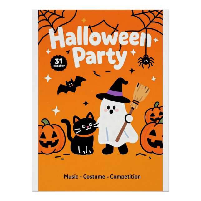 Niedlich Ghost Black Cat Halloween-Party Poster (Vorderseite)