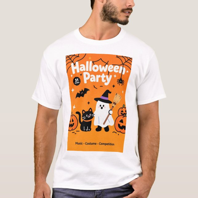 Niedlich Ghost Black Cat Halloween-Party T-Shirt (Vorderseite)