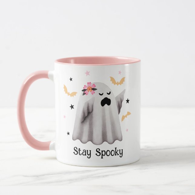 Niedlich Ghost Bleibe Spooky Halloween Tasse (Links)