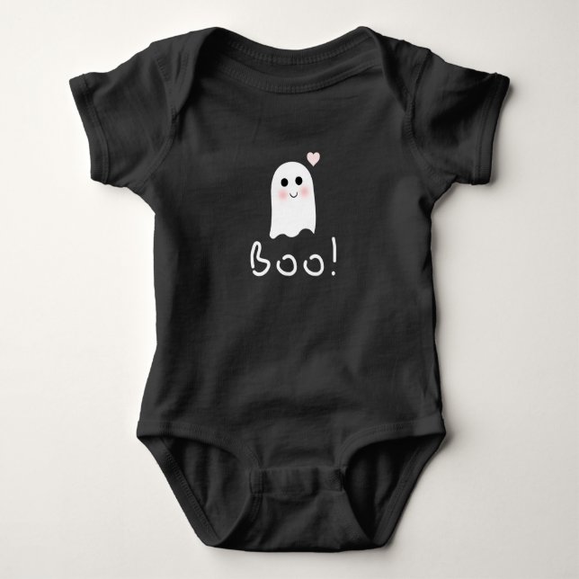 Niedlich Ghost Boo Happy Halloween Jersey Bodysuit Baby Strampler (Vorderseite)