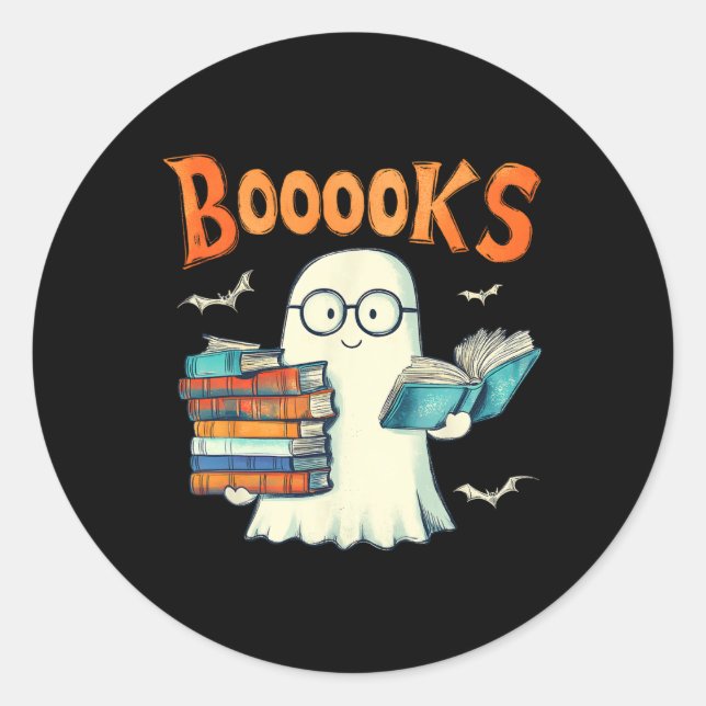 Niedlich Ghost Book Reading Booooks Halloween Lehr Runder Aufkleber (Vorderseite)