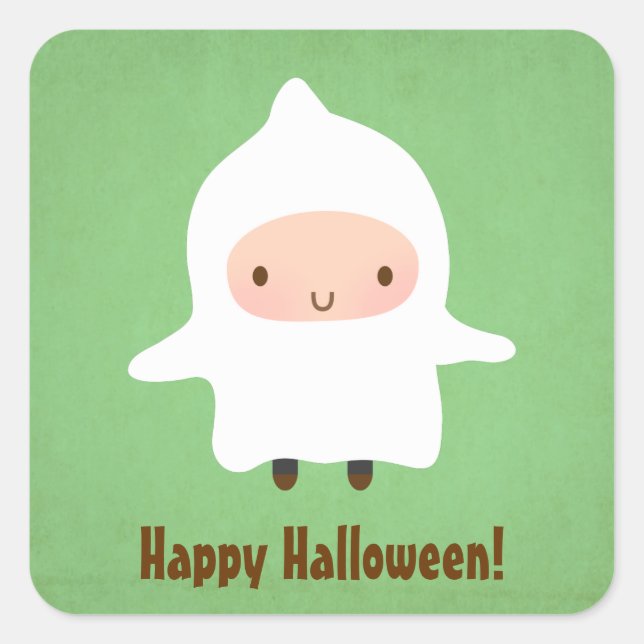 Niedlich Ghost Boy nicht so Beängstigend Halloween Quadratischer Aufkleber (Vorderseite)
