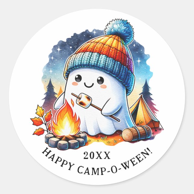 Niedlich Ghost Camping Halloween Happy Camp-o-ween Runder Aufkleber (Vorderseite)