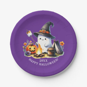 Niedlich Ghost Camping Happy Halloween Lila Pappteller