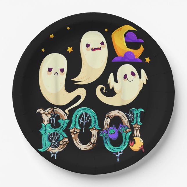 Niedlich Ghost Cat Funny Halloween Outfit Pappteller (Vorderseite)