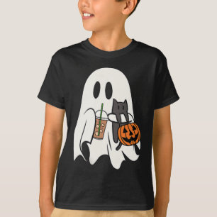 Niedlich Ghost Cat Iced Kaffee Spooky Jahreszeit H T-Shirt