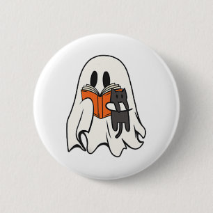 Niedlich Ghost Cat Lesen Buch Spooky Jahreszeit Ha Button