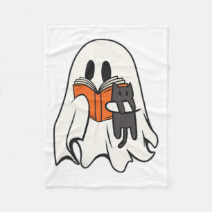 Niedlich Ghost Cat Lesen Buch Spooky Jahreszeit Ha Fleecedecke