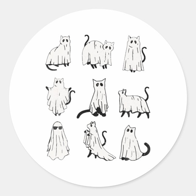 Niedlich Ghost Cat Weihnachtsstimmung Kostüme Runder Aufkleber (Vorderseite)