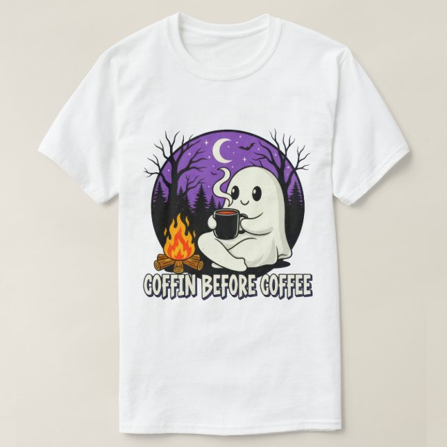 Niedlich Ghost Coffee Lover Camping Design T-Shirt (Design vorne)