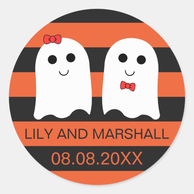 Niedlich Ghost Couple Halloween-Hochzeitsticker-Si Runder Aufkleber (Vorderseite)