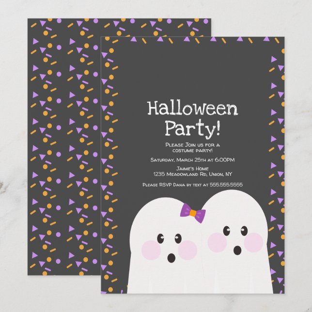 Niedlich Ghost Couple Halloween-Party Sprinkles Gr Einladung (Vorne/Hinten)