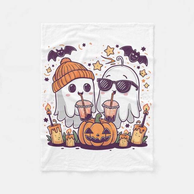 Niedlich Ghost Drink Kaffee Funny Halloween Kostüm Fleecedecke (Vorderseite)