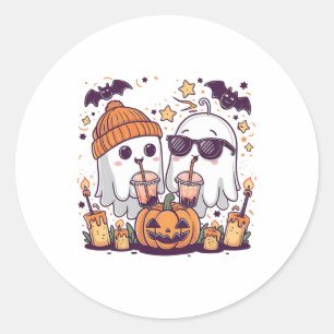 Niedlich Ghost Drink Kaffee Funny Halloween Kostüm Runder Aufkleber