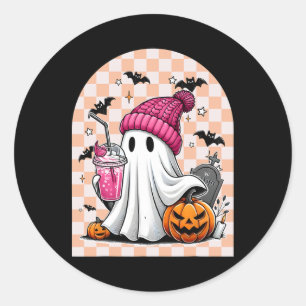 Niedlich Ghost Drink Kaffee Ghost Halloween Schach Runder Aufkleber