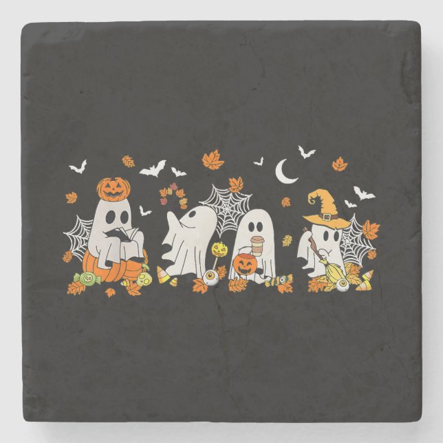 Niedlich Ghost Drink Kaffee Halloween Fall Ghost B Steinuntersetzer (Vorderseite)