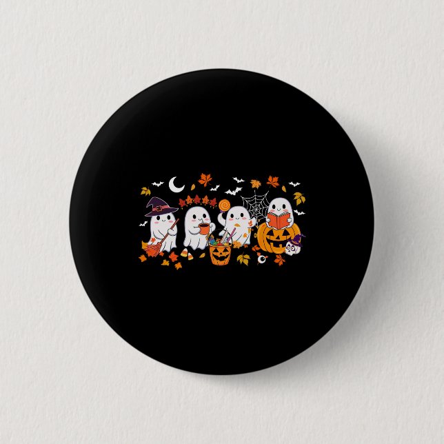 Niedlich Ghost Drink Kaffee Halloween Ghost Fall B Button (Vorderseite)