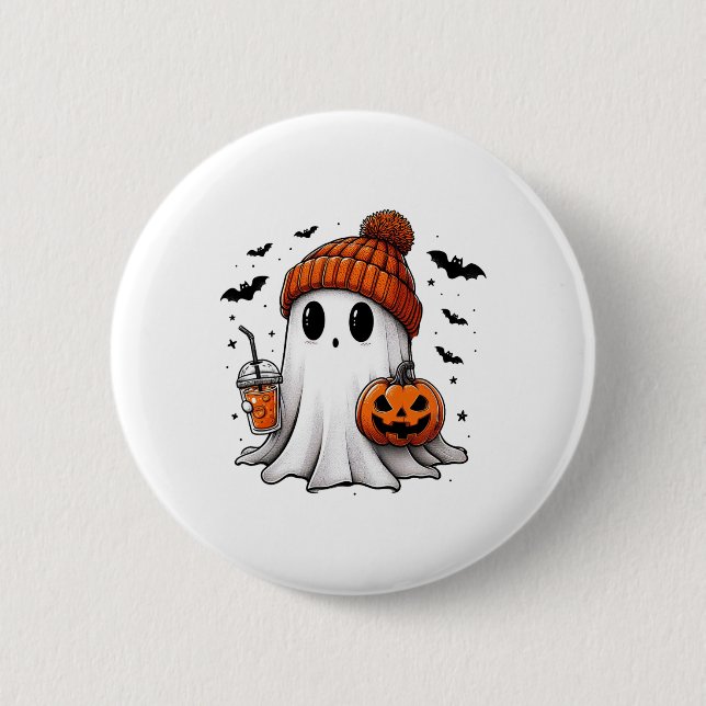 Niedlich Ghost Drink Kaffee Halloween Ghost Ice Co Button (Vorderseite)