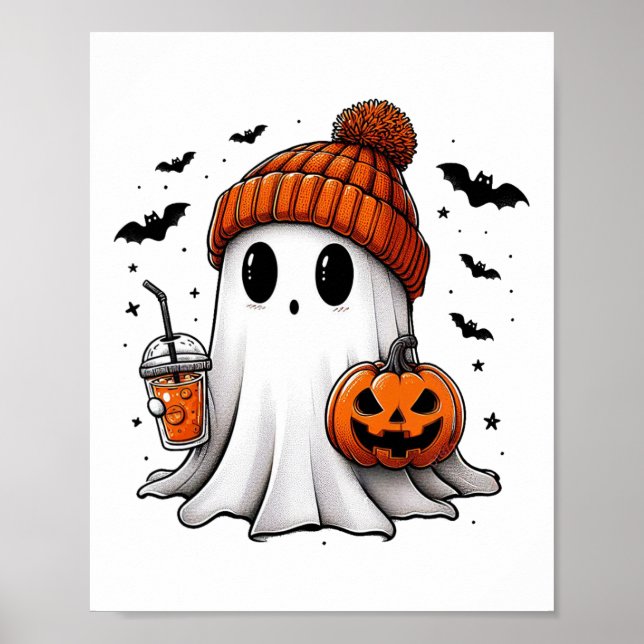Niedlich Ghost Drink Kaffee Halloween Ghost Ice Co Poster (Vorne)