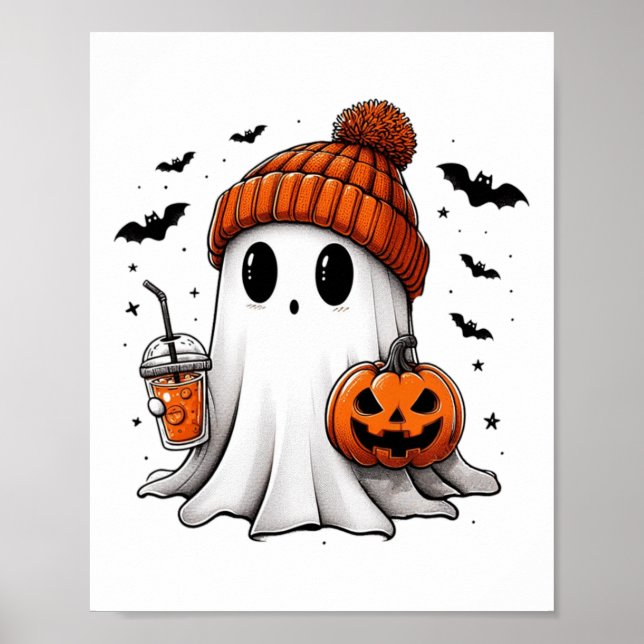Niedlich Ghost Drink Kaffee Halloween Ghost Ice Co Poster (Vorne)