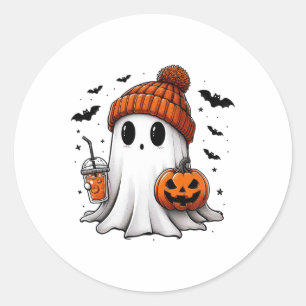 Niedlich Ghost Drink Kaffee Halloween Ghost Ice Co Runder Aufkleber