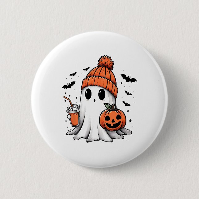 Niedlich Ghost Drink Kaffee Halloween Ghost-Kaffee Button (Vorderseite)